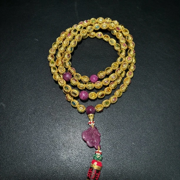 珍藏银鎏金花丝镂空嵌宝石项链/古94386