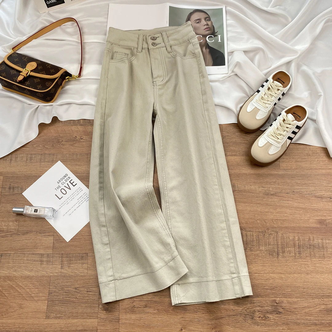 浅色休闲阔腿牛仔裤女2025年秋季薄款小个子高腰显瘦宽松直筒裤子