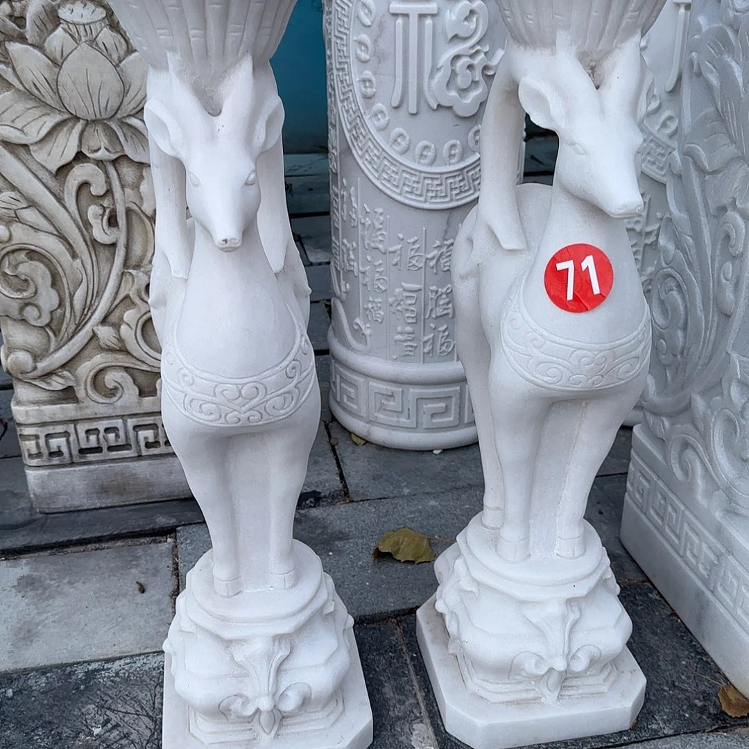 石材小鹿花几汉白玉石材