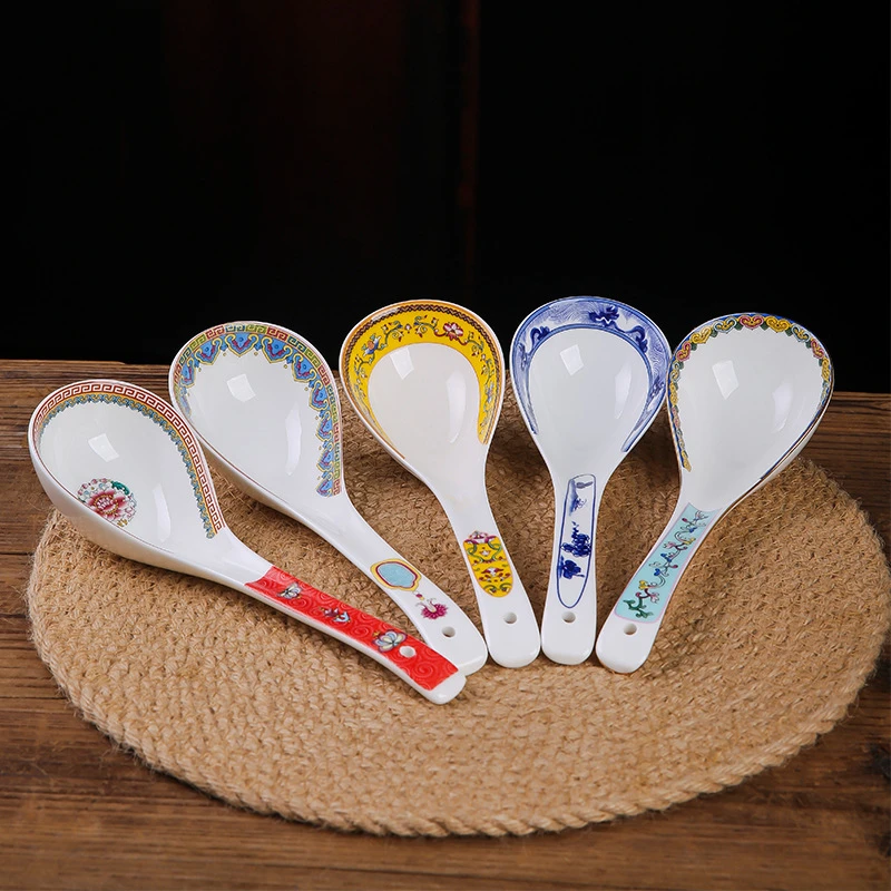 中式风陶瓷汤勺家用大号盛汤长柄喝汤用大勺子调羹汤匙粥勺稀饭勺