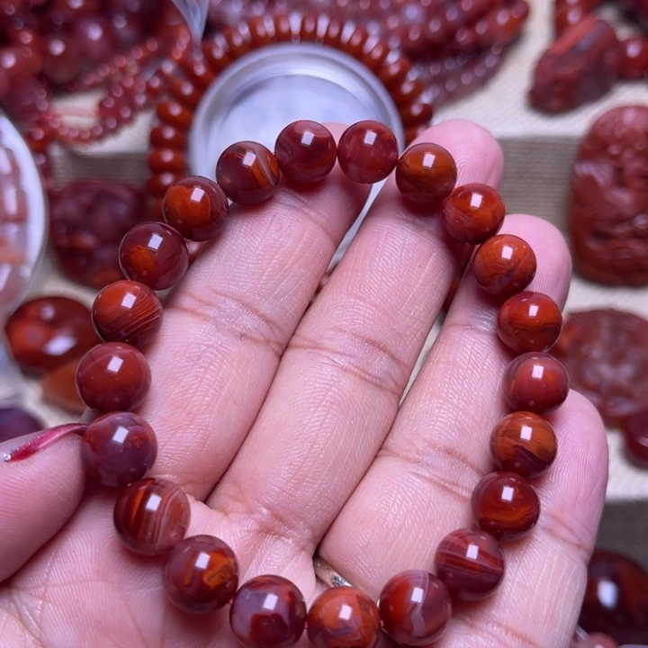 南红玛瑙未镶嵌手链9 M火焰九囗