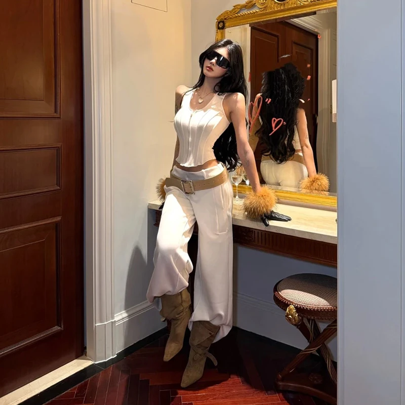 美式辣妹风两件套女2026春季新款休闲纯欲鱼骨背心上衣裤子套装潮