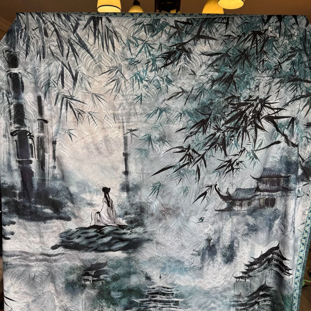 【A80-34 竹庐草堂】140*140龙鳞纹双面丝巾古风礼物中式披肩