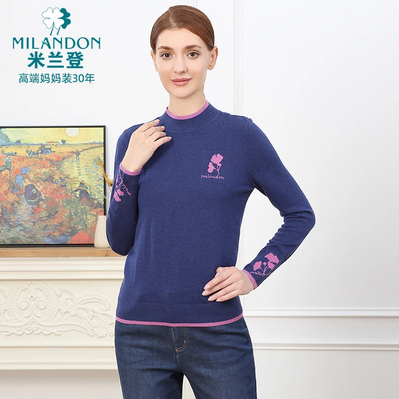 MILANDON/米兰登秋冬打底半高领保暖套头女士长袖针织衫1O4W1004