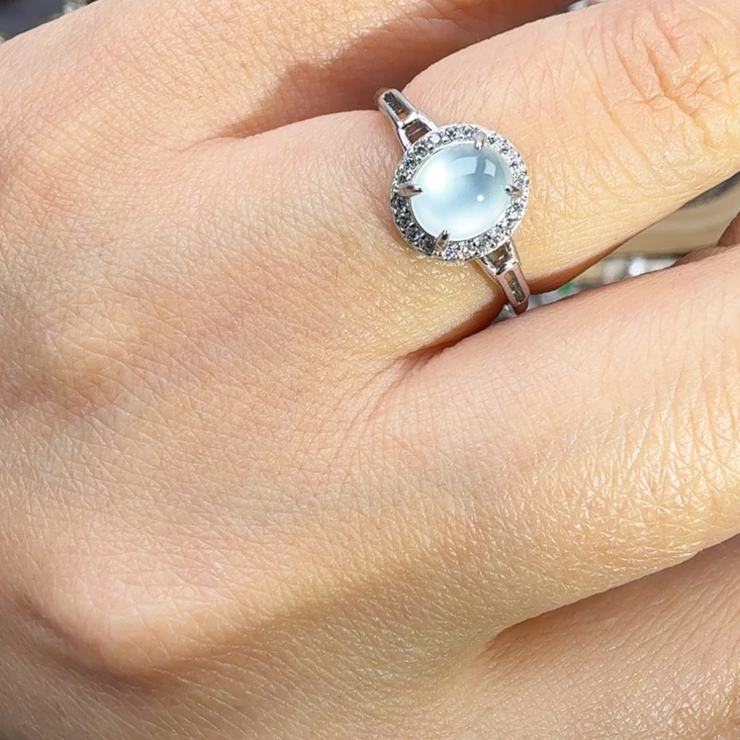 翡翠银S925镶嵌戒指天然缅甸翡翠a货