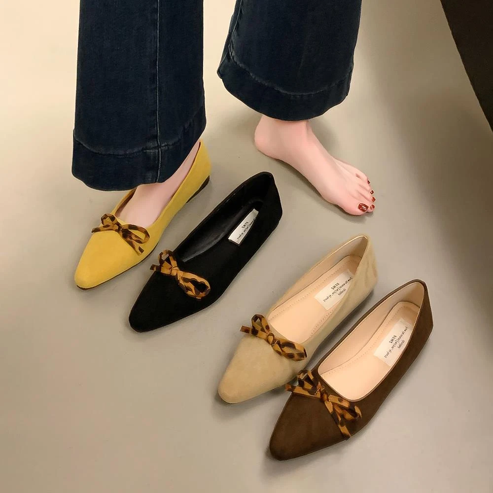 绝美温柔晚风尖头黑色单鞋女2025夏秋季新款蝴蝶结浅口通勤瓢鞋子