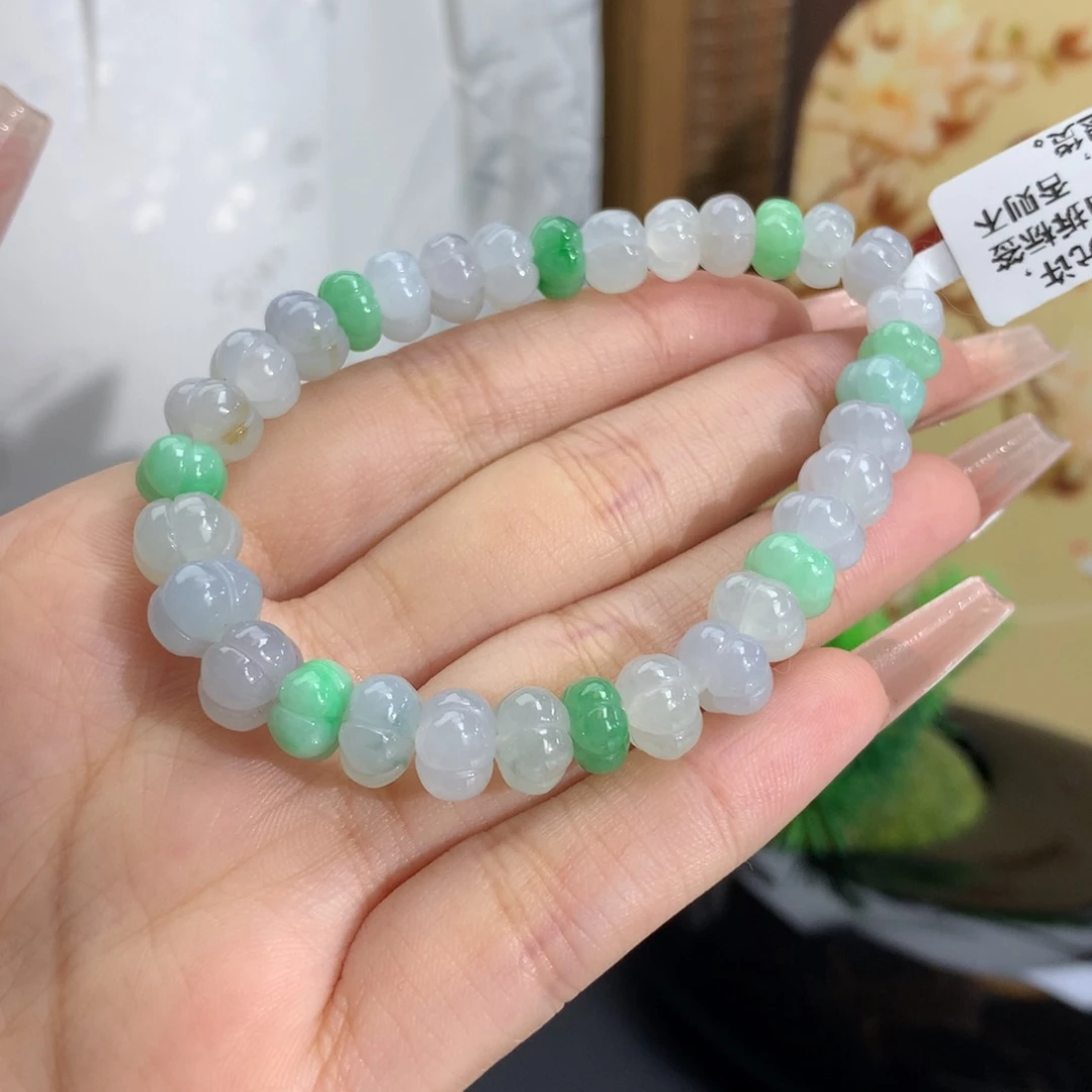 未镶嵌手链翡翠卡6.9-8.4冰润胶南瓜珠