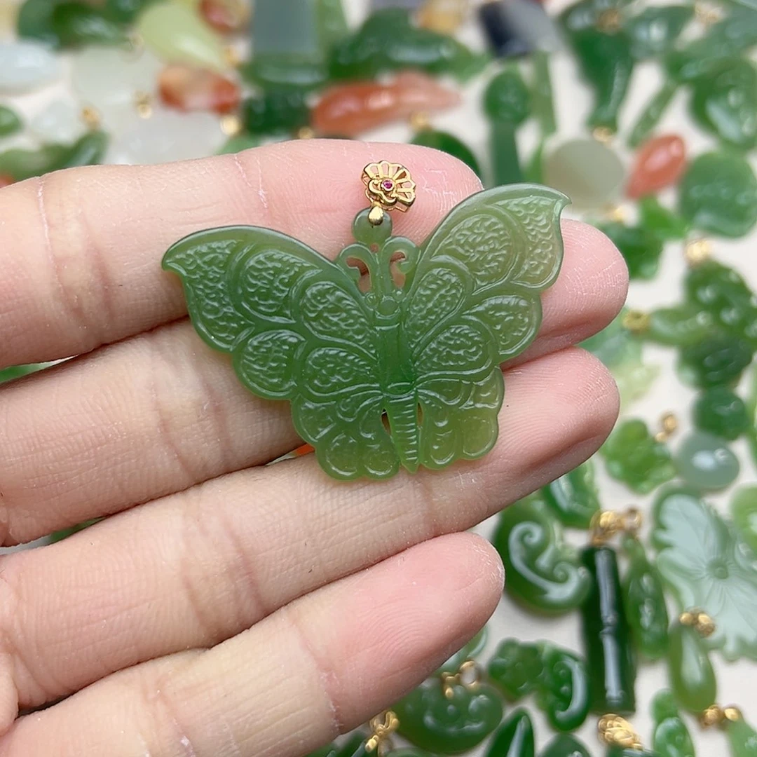 和田玉（碧玉）玉坠18K金镶嵌玲****