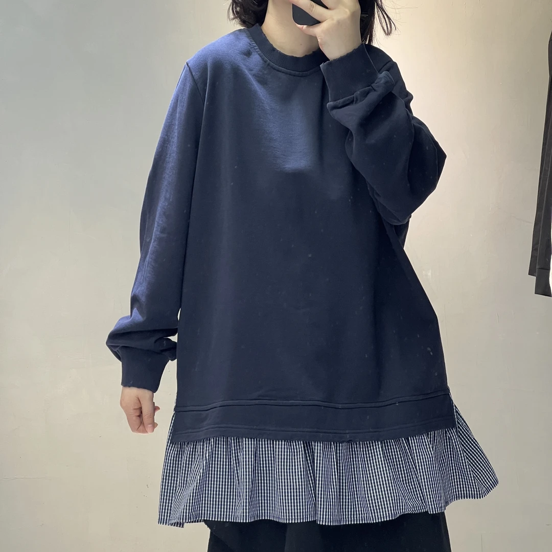 圆领纯色女长款中长款拼接休闲卫衣