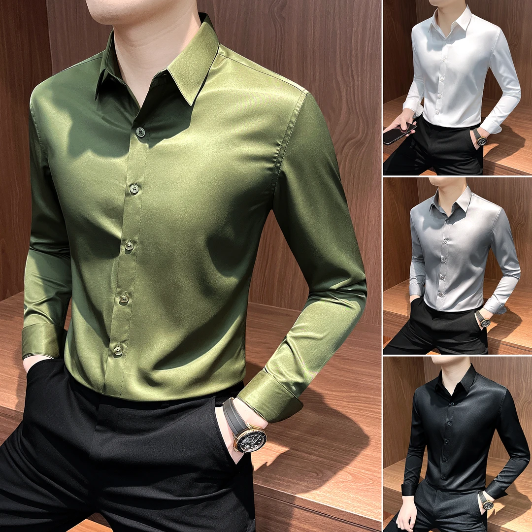衬衫男款长袖2025新款爆款商务休闲痞帅男装秋季纯色无痕男士衬衣