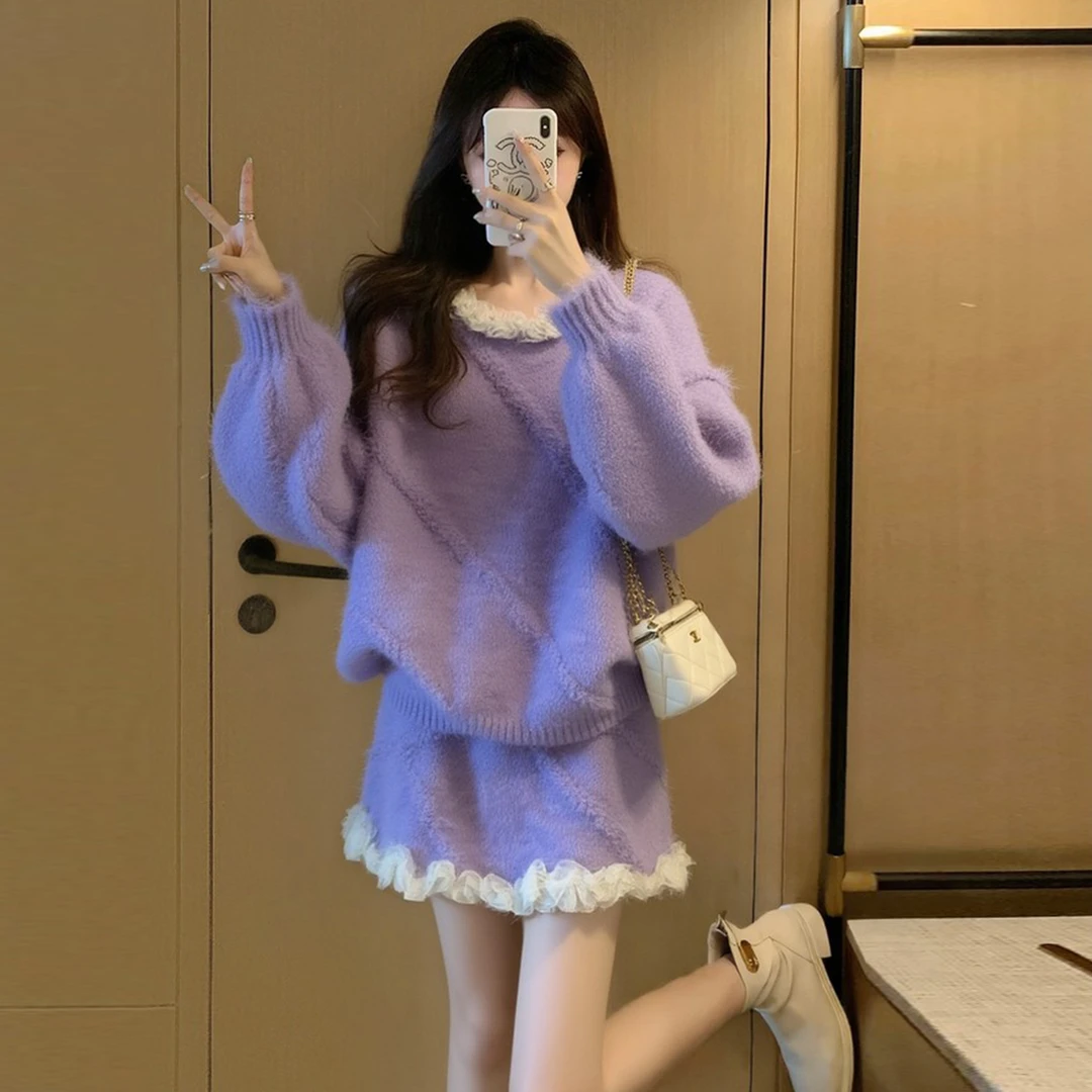 温柔风软糯针织套装女2026秋冬季慵懒高级感小个子毛衣半裙两件套