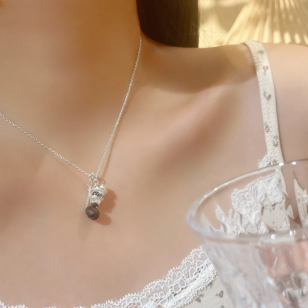 GINIFIMOR 铜项链 a385 闲暇时光简约咖啡豆杯子项链女