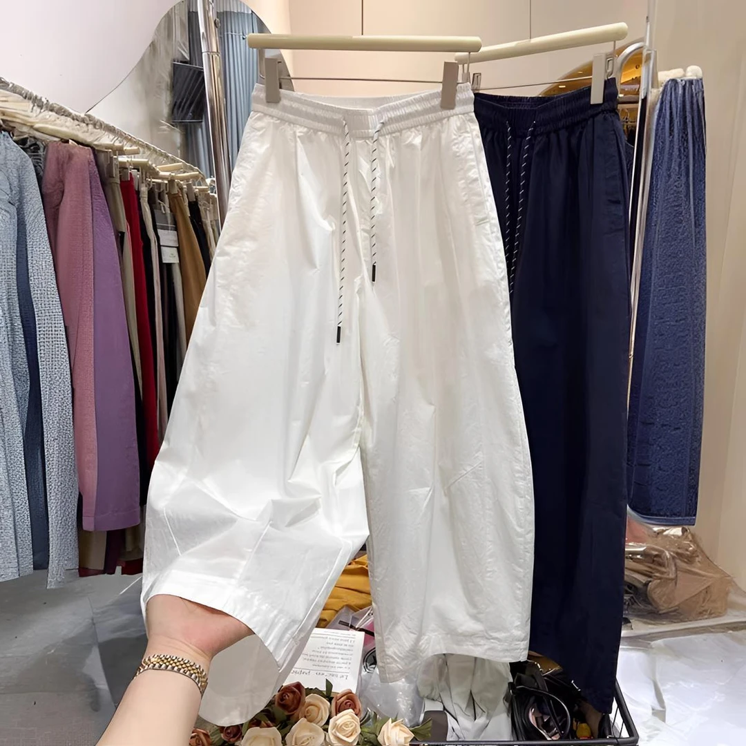 夏季宽松休闲阔腿裤女大码胖mm高腰显瘦气球裤遮胯萝卜裤5917#