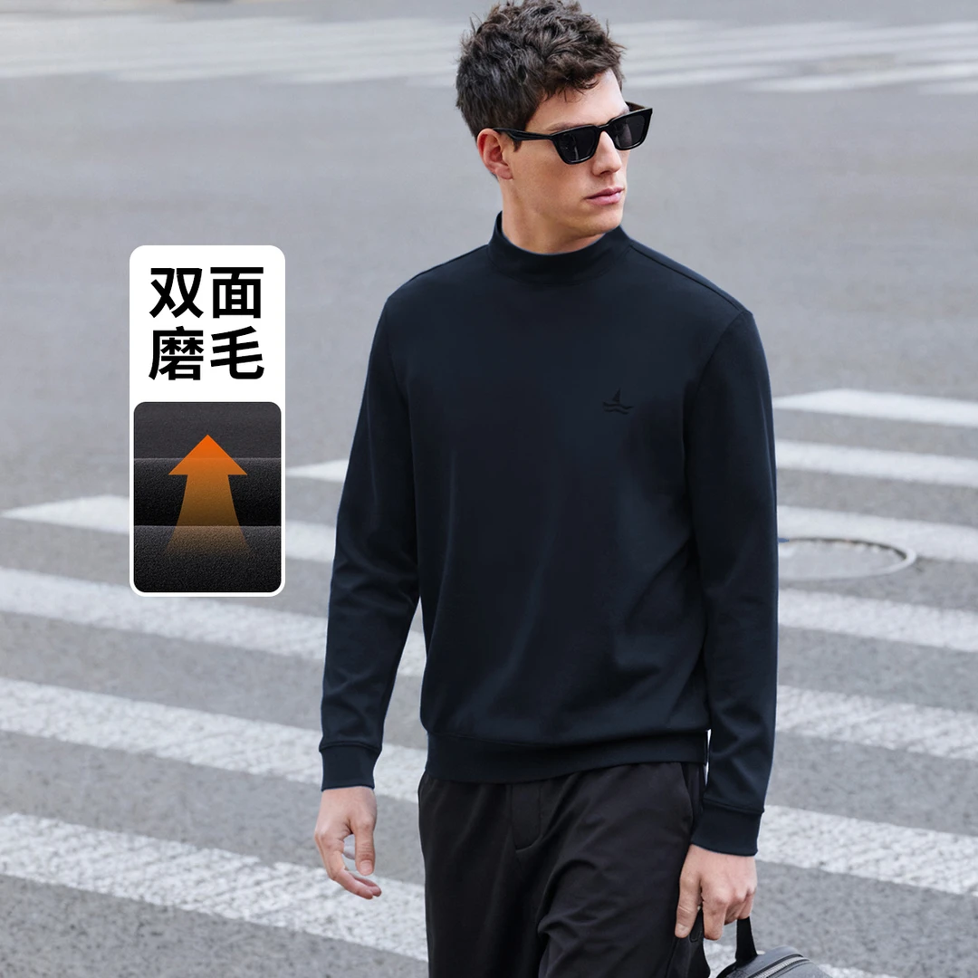 [磨毛抗静电]navigare意大利小帆船半高领T恤男秋冬长袖打底卫衣