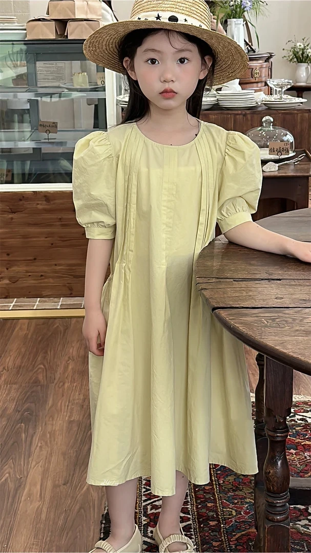 现货！！韩国童装女童连衣裙夏季新款大口袋连衣裙泡泡袖度假裙潮