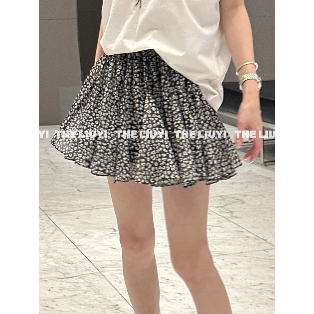 【LIUYI】韩系小豹纹插片裙摆半身短裙56152