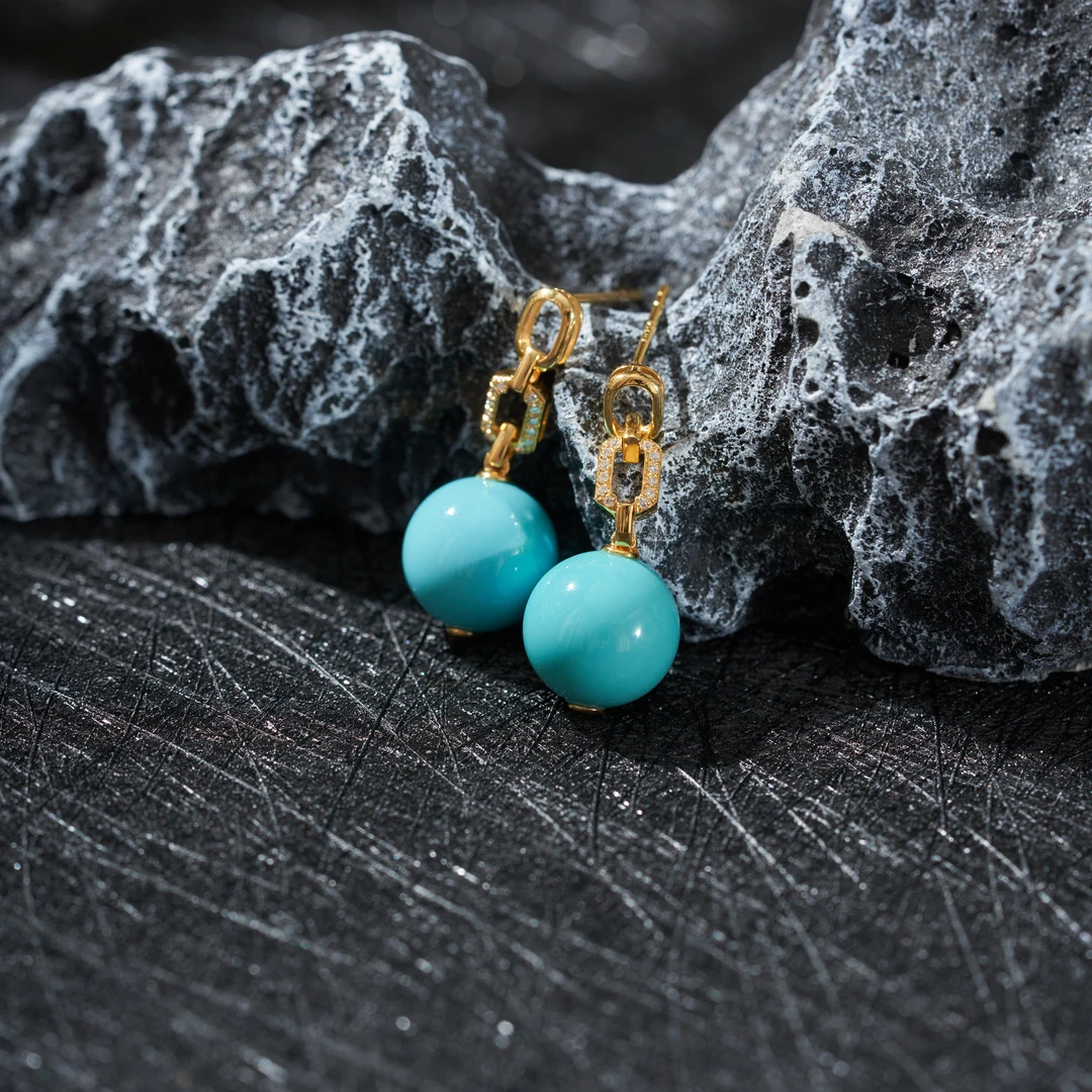 【玉氏珠宝】18k松石圆珠耳坠 CAN3830028