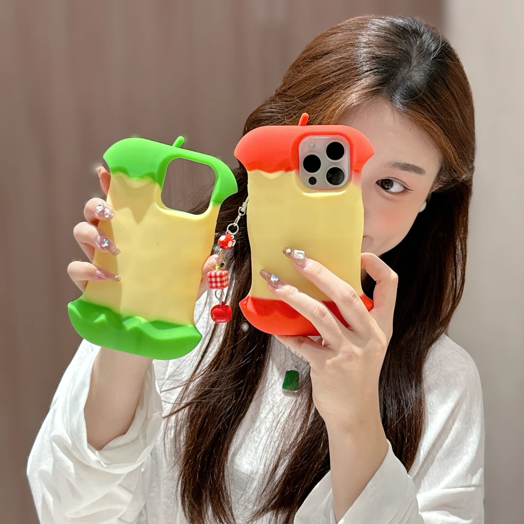 苹果|古早苹果卡通适用iPhone16可爱创意ins韩立体女款硅胶手机壳
