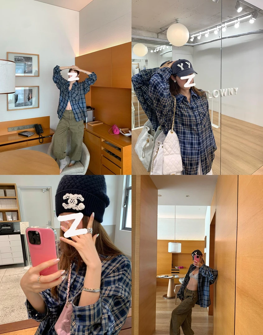 复古宽松蓝色格子衬衫女上衣2025新款设计感叠穿衬衣外套