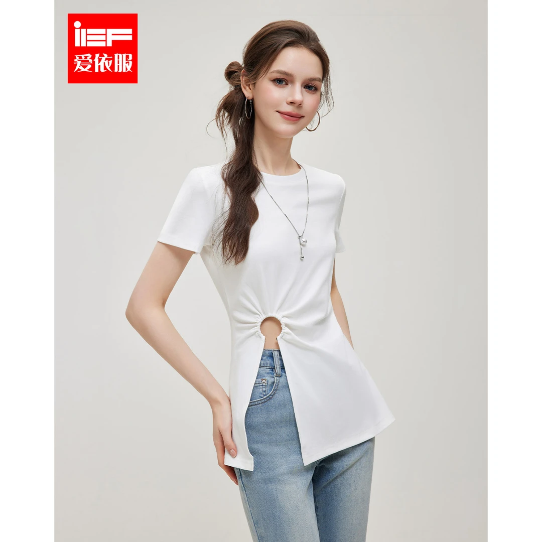IEF/爱依服2025春夏季新款上衣时尚下摆开叉设计感时尚休闲T恤