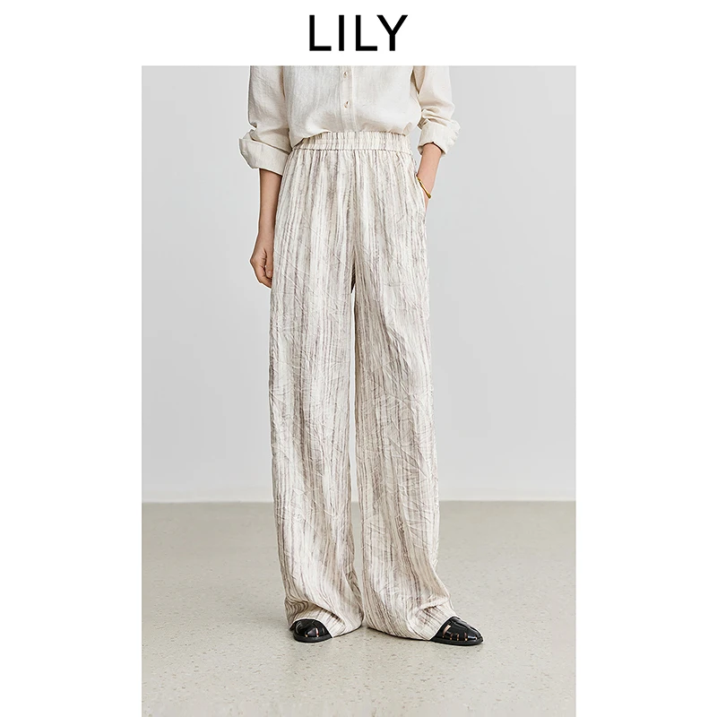LILY2025春新中式渐染垂感中高腰阔腿裤125159C5922