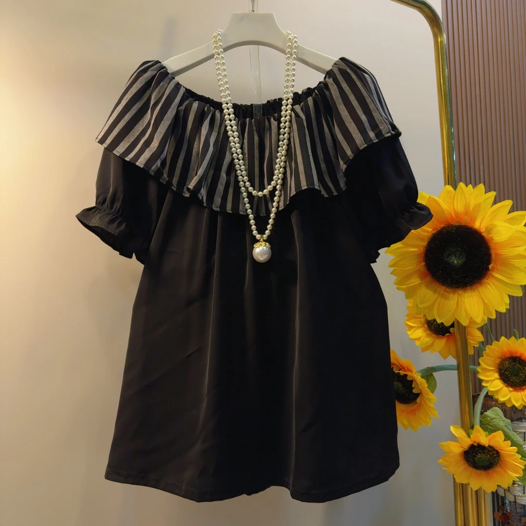 RF夏季新款荷叶边遮肉洋气T恤宽松上衣女