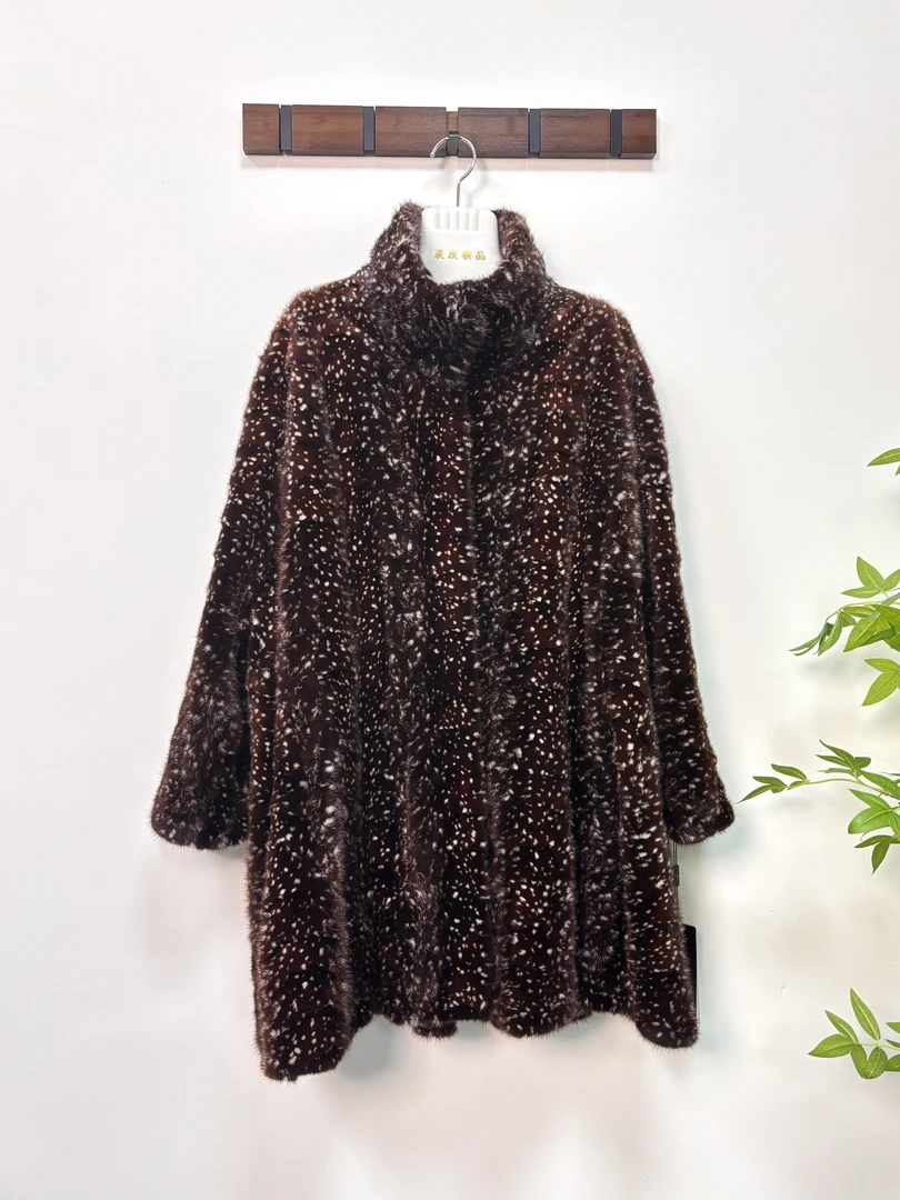 新款A字韩版貂皮大衣女进囗水貂中长款满天星皮草外套冬