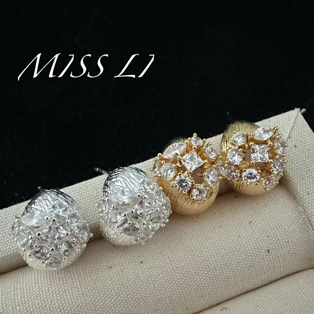 铜合金合成锆石耳饰 精致拉丝镶嵌轻奢百搭705