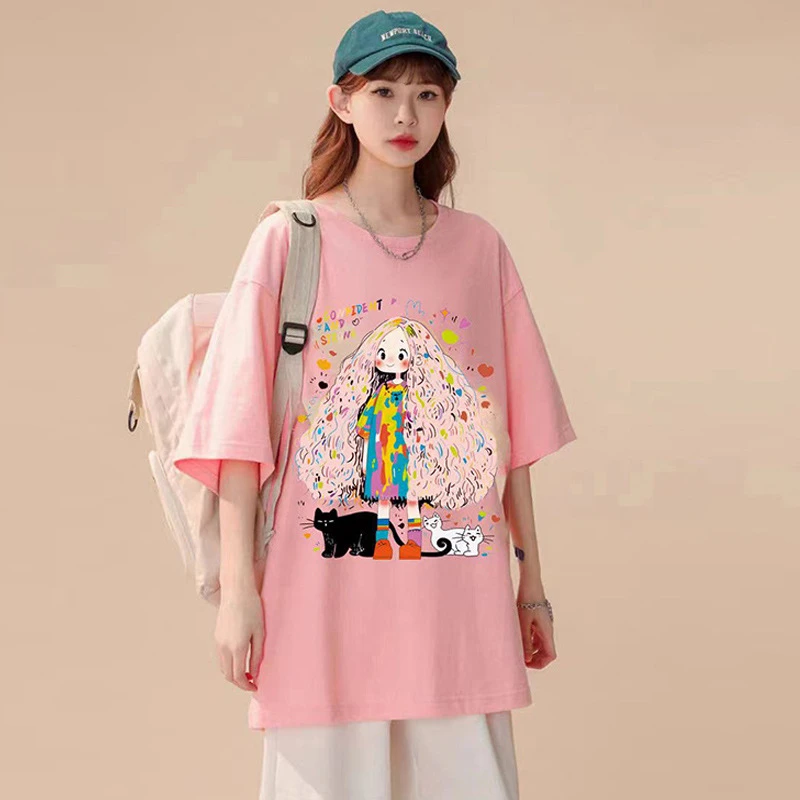 火爆纯棉短袖T恤女正肩2025夏季新款快手直播宽松情侣装半袖体恤