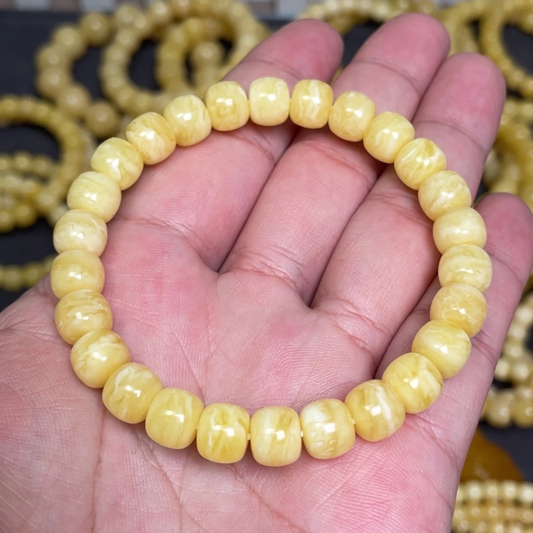 蜜蜡未镶嵌裸石虎皮纹千层雪蜜蜡手串8.8mm