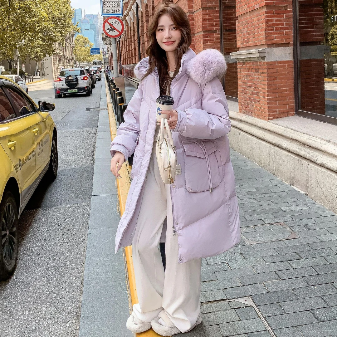 大码新款胖mm加肥加大过膝长款宽松羽绒服外套