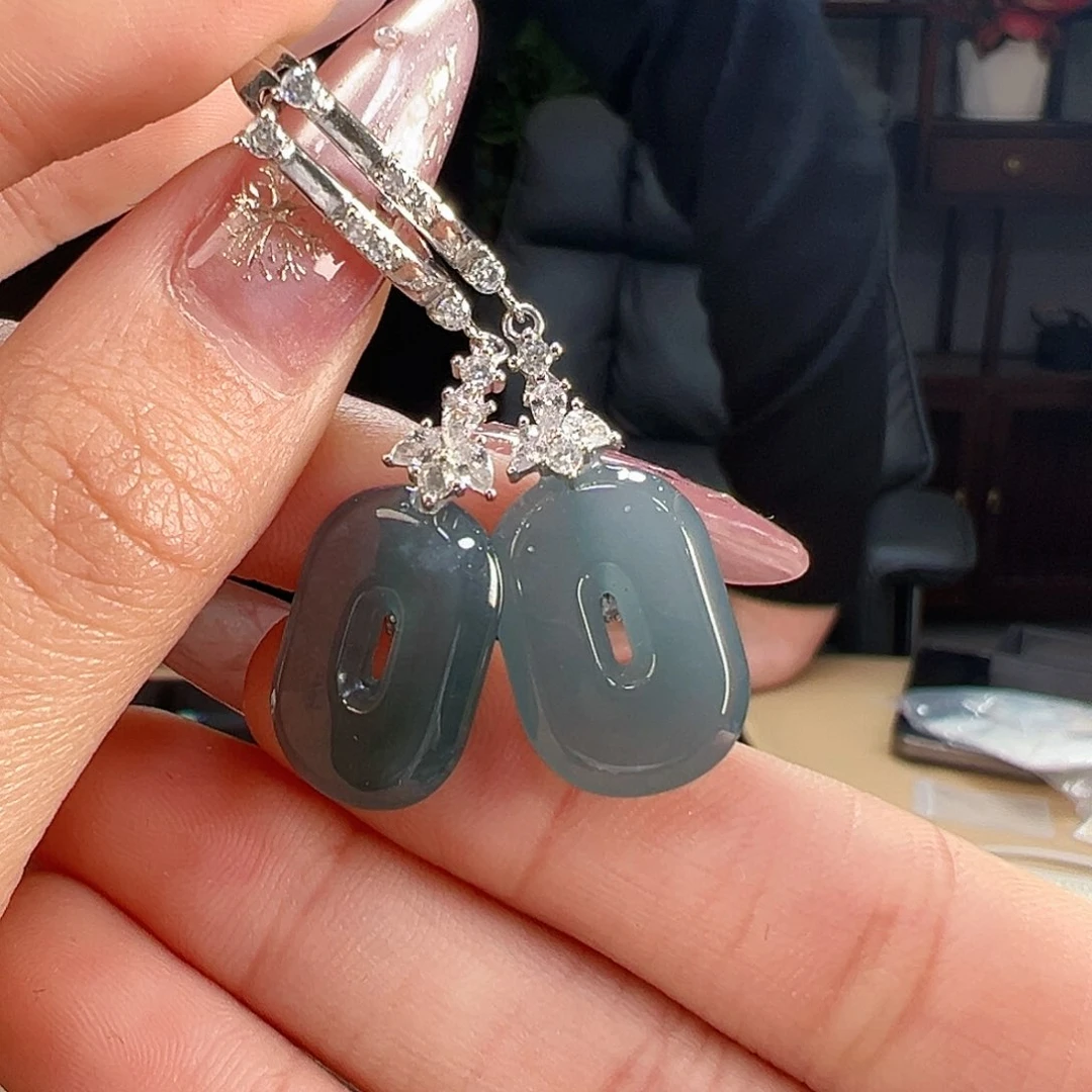 翡翠耳饰银S925镶嵌耳环13