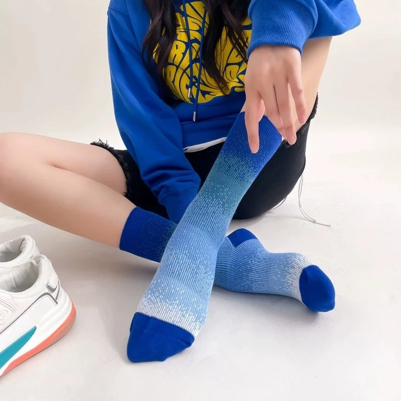 SLUMO潮流日系设计师款袜子男女袜中筒袜双针扎染渐变色个性情侣