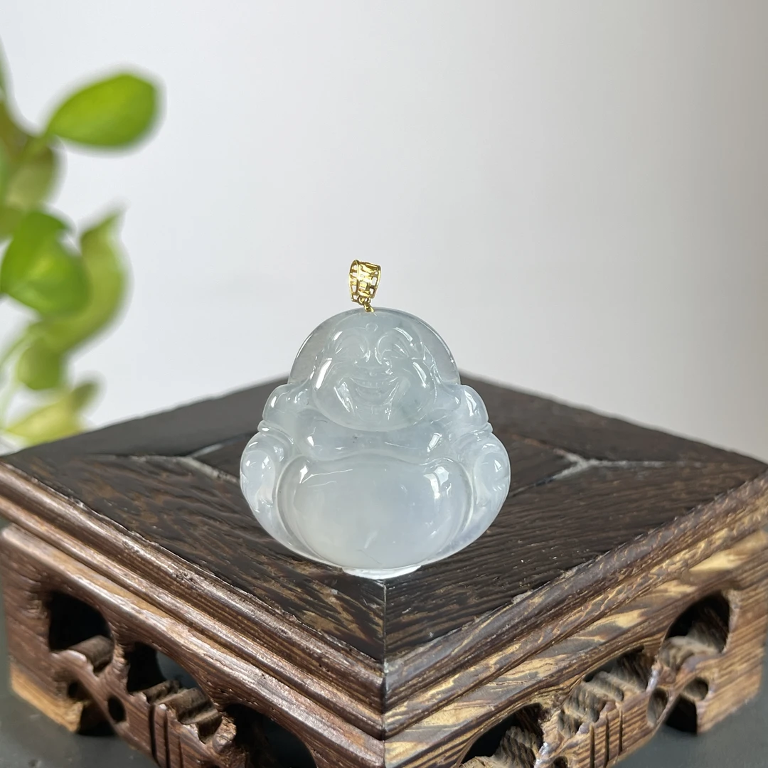 JXW21-85  天然缅甸A货翡翠  18K金扣佛公