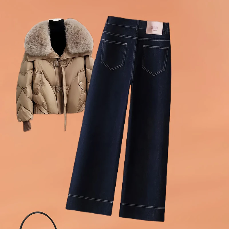 高腰牛仔直筒阔腿裤子女款九分裤2025秋冬季今年流行爆款时尚女裤