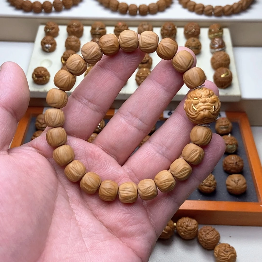 手串文玩核桃猴头核桃全品穿山甲手串➕镶嵌24k恶僧