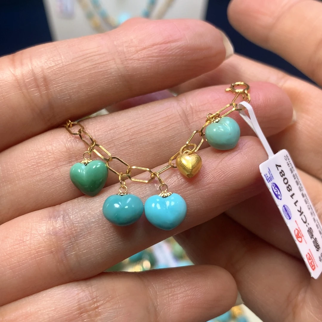 绿松石18K金镶嵌半挂链