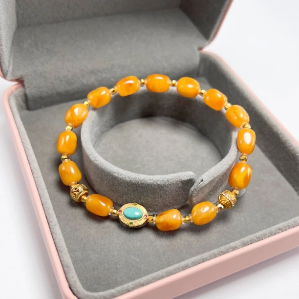 【蜜蜡＋925银】天然蜜蜡椭圆单圈简约设计时尚气质女士手串 C484