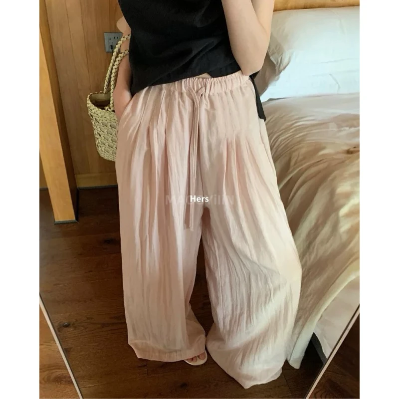 20759【 韩系博主通勤慵懒调性压褶阔腿抽绳休闲裤 】