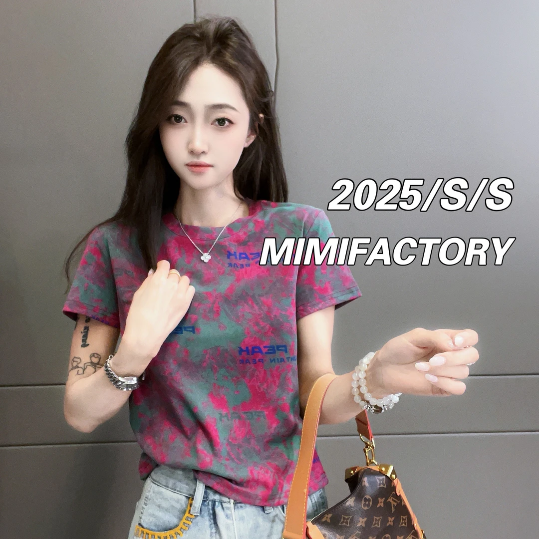 2025新款短袖 欧货重工扎染 短袖T恤女修身显瘦上衣4430#