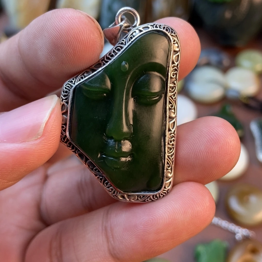 和田玉银S925镶嵌挂件