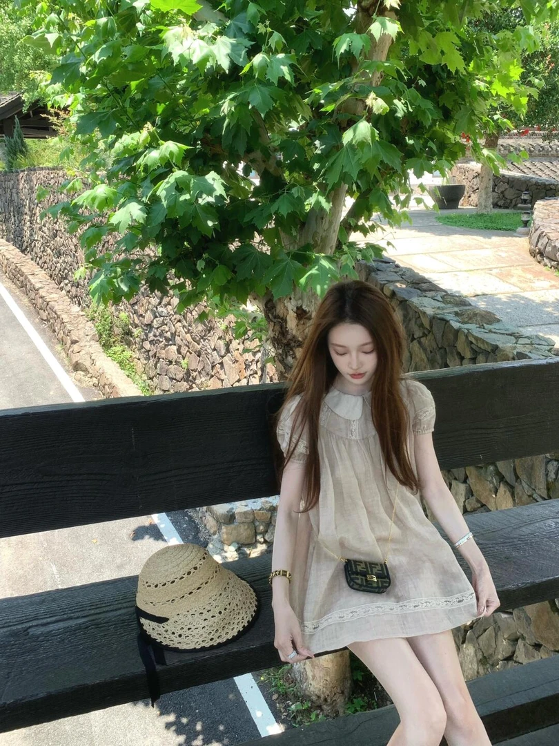 茶歇系列 法式小众宽松复古减龄娃娃领连衣裙小个子气质显瘦短裙