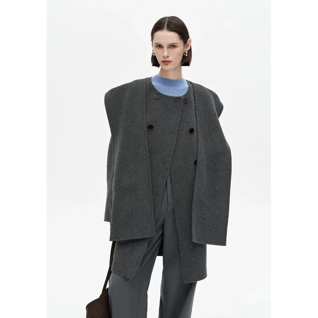 杰瑞【私藏外套】重磅绵羊毛羊驼可拆卸连帽双面呢外套斗篷大衣