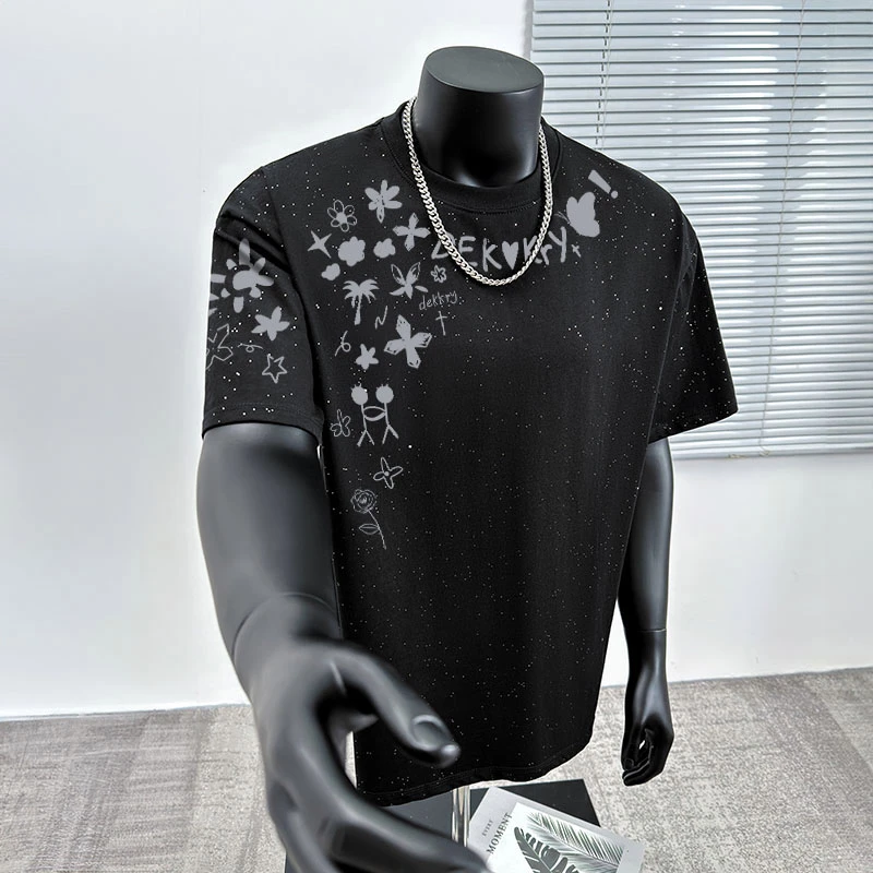 jtrt潮牌高街字母印花纯棉短袖t恤男夏季宽松百搭休闲满天星上衣