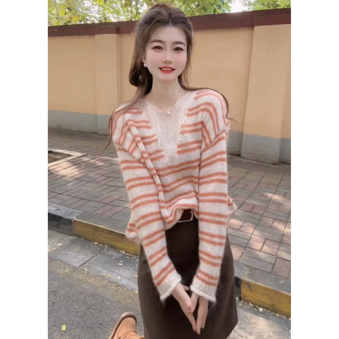 『清新条纹N』设计显瘦百搭时尚毛衣38558