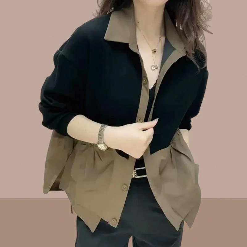 高级感假两件正肩衬衫外套女春秋季大码短款风衣夹克高端欧货上衣