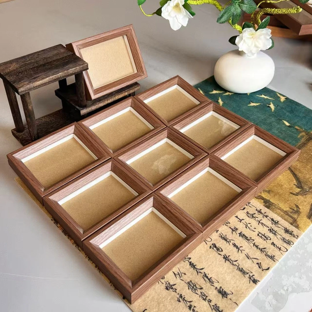 【两卡框】全新款双眼皮直角【浅檀色】二卡真玻璃相框清仓拍一发十