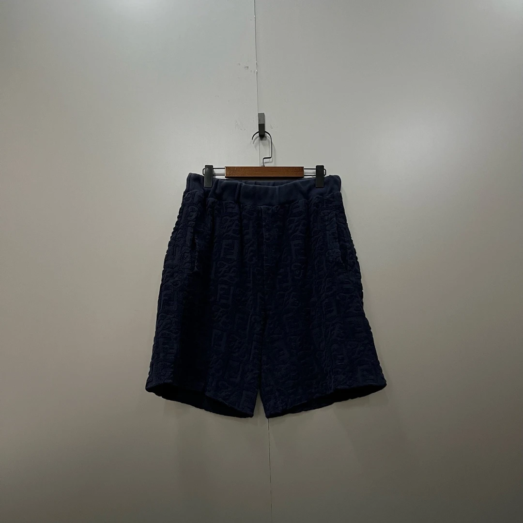 95新 FENDI/芬迪 q219 藏青色双F老花毛巾短裤 48码/si501285