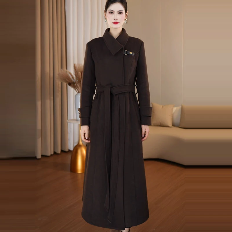 羊毛大衣气质收腰时尚加厚加棉女装长款高级感显瘦保暖毛呢大衣冬