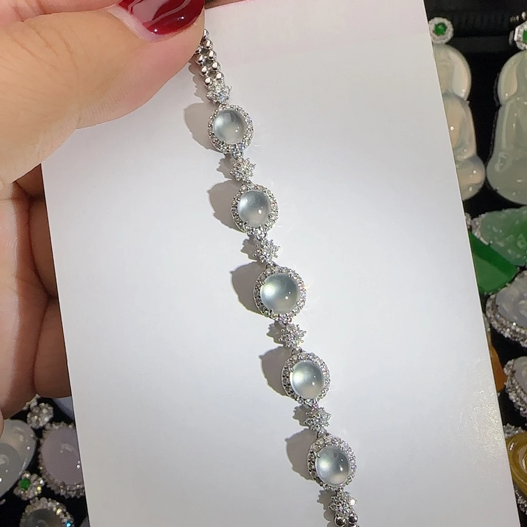 翡翠18K金镶嵌手链天然翡翠